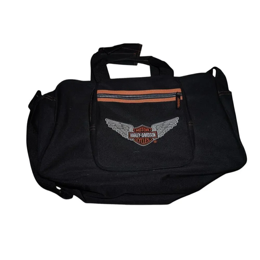 Harley-Davidson Black Duffel Bag with Winged Logo – Travel/Gym/Overnight Bag